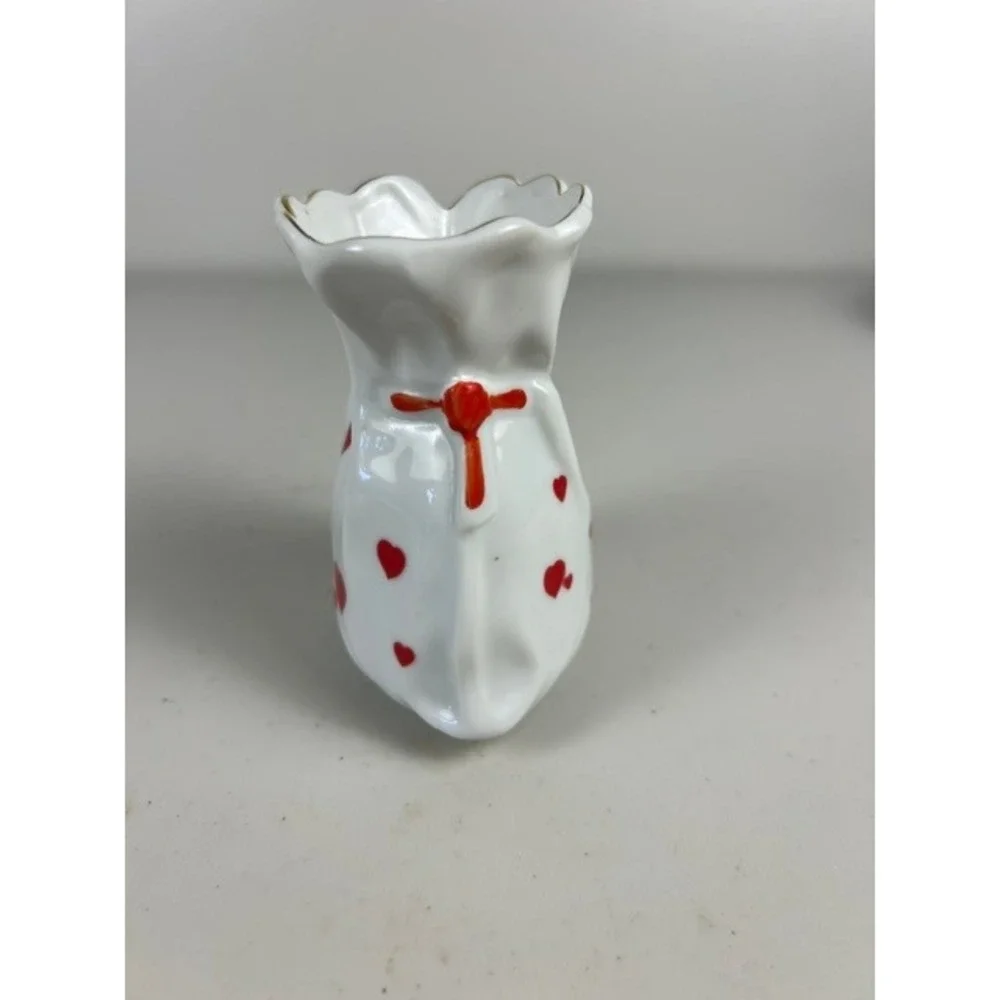 Lefton China Vintage Heart Drawstring Bag Porcelain Vase Hand Painted Japan